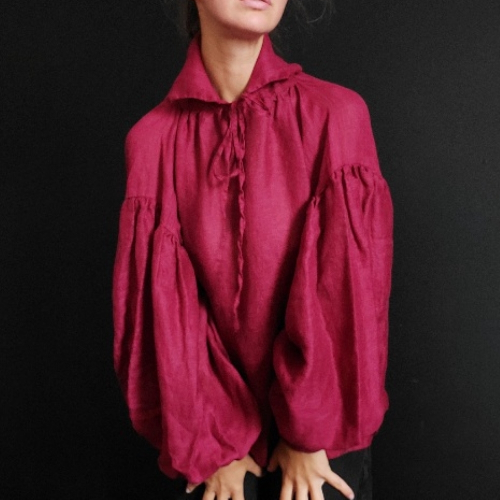 Victorian Piratr Renaissance Vintage Mozart Shirt NEW Burgundy Linen